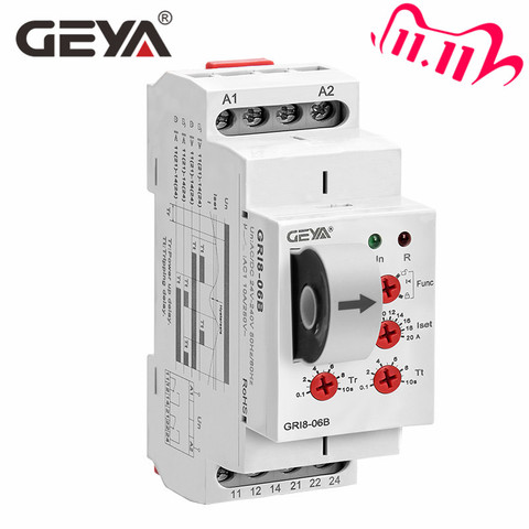 NEW GEYA GRI8-06 DC Current Sensor Relay 18mm width 2CO 8A AC/DC Current Testing Relay 24V-240V Wide Range ► Photo 1/6