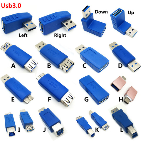 1pcs 90 Degree Angled USB 3.0 Male to Female Usb 3.0 Printer adpater conversion head start plug Type-c usb M/F micro-b connector ► Photo 1/6