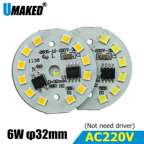 6W 32mm AC 220v led pcb with integrated IC driver for bulb light, Warm white/ white driverless aluminum plate board, free ship ► Photo 1/4