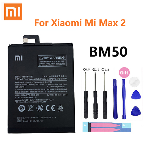 100% Orginal Xiao mi  BM50 5200mAh Battery For Xiaomi Max 2 Max2 MiMax2 High Quality Phone Replacement Batteries ► Photo 1/4