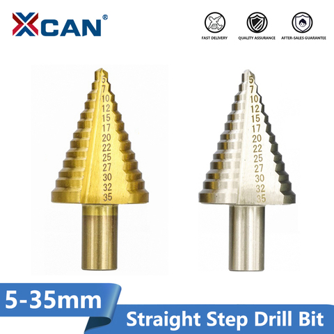 XCAN 1pc 5-35mm Step Cone Drill TiN Coated Straight Groove Wood/Metal Hole Drilling Cutter HSS Round Shank Step Drill Bit ► Photo 1/6
