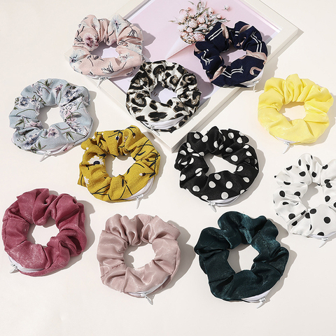 2022 Creative Zipper Scrunchie Women Elastic Hair Bands Hair Ties Pontail Holder Rope Key Pocket Scrunchies Hair Accessories ► Photo 1/6