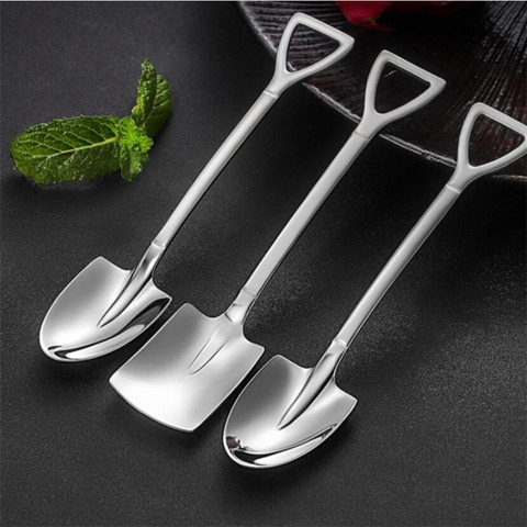 1pc Stainless Steel Shovel Spoon For Coffee Tea Kitchen Gadget And Accessories Silver Gold Color Dessert Spoon Christmas Gift ► Photo 1/6