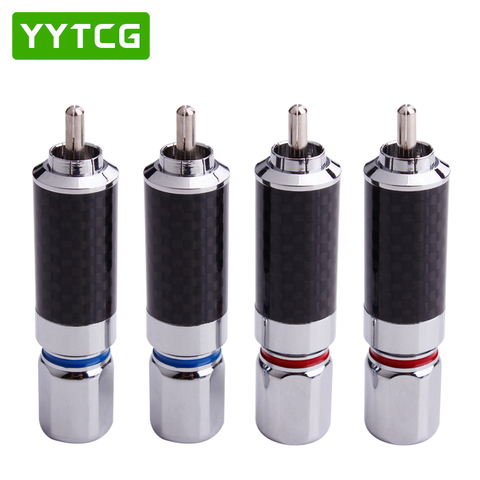 YYTCG 2PCS Audiophile Eutectic Carbon Fiber Rhodium Plated Speaker RCA Male Plug Solder Wire Connector Splice Adapter Audio Jack ► Photo 1/6