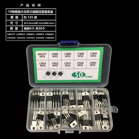 LM317T L7805 L7806 L7808 L7809 L7810 L7812 L7815 L7818 L7824 Transistor Assortment Kit 10value 50PCS, Voltage Regulator Box ► Photo 1/2