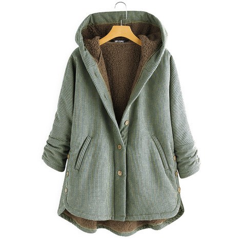 2022 Autumn And Winter New Women's Plaid Loose Plus Velvet Buttons High Street Hooded Jacket  Manteau Femme  En* ► Photo 1/1