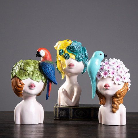 Nordic Ins Fashion Resin Birds Girls Cute Figurines Statue Home Room Accessories Desktop Ornament Crafts Wedding Gift Decoration ► Photo 1/6