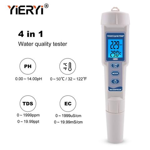 yieryi 4 in 1 TDS PH Meter PH/TDS/EC/Temperature Meter Digital Water Quality Monitor Tester for Pools, Drinking Water, Aquariums ► Photo 1/6