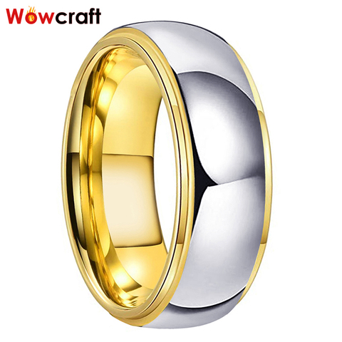 Tungsten Wedding Rings Womens Jewelry Gold Mens Tungsten Carbide Band Anniversary 6/8mm Couple Ring Steeped Edges Comfort Fit ► Photo 1/6