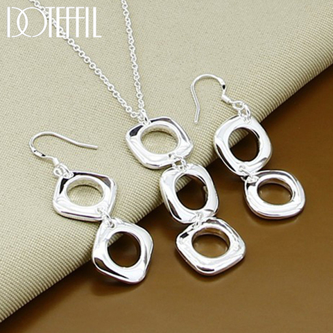 DOTEFFIL 925 Sterling Silver Round Square Necklace Earring Set For Woman Wedding Engagement Party Fashion Charm Jewelry ► Photo 1/6