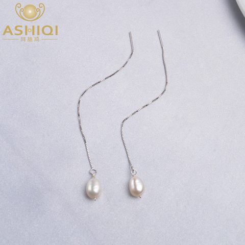 ASHIQI 925 Sterling Silver Natural Freshwater Pearl Pendant Long Chain Earring For Women Bohemian Jewelry ► Photo 1/6