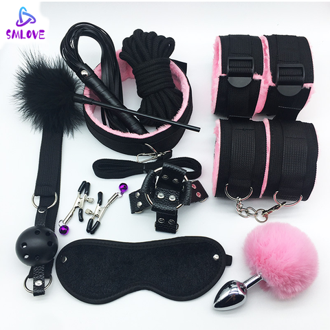 SMLOVE Handcuffs For Sex Collar Whip Gag Nipple Clamps BDSM Bondage Rope Erotic Adult Sex Toys For Woman Couples Anal Butt ► Photo 1/6