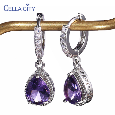 Cellacity Silver 925 Jewelry with Gemstones Water Drop Shaped Earrings for Women Amethyst Female Ear drops Anniversary Gifts ► Photo 1/6