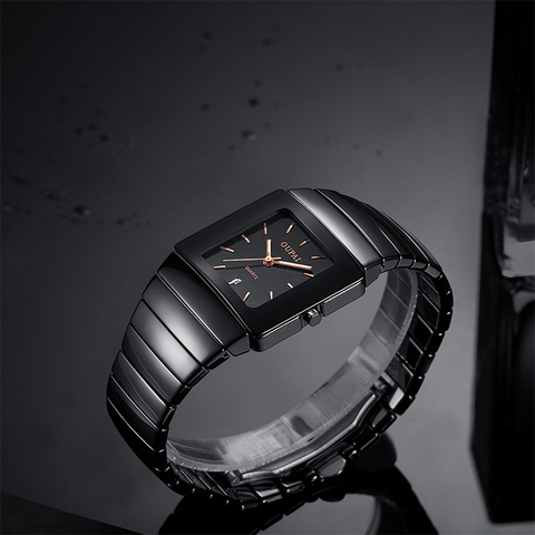 OUPAI Sliver Stone Tonneau Business Black Ceramic Watch Man Old Fashion Rectangle Dress Watch Ceramic Bracelet Waterproof 2022 ► Photo 1/6