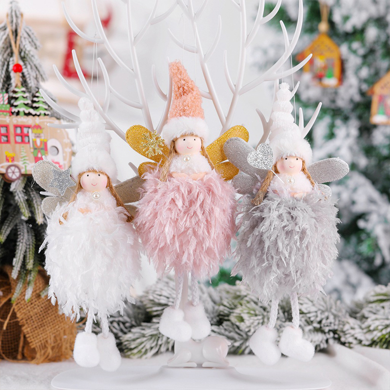 Latest Angel Plush Wooden Ornament Doll Christmas And New Year  Gifts Xmas Tree 