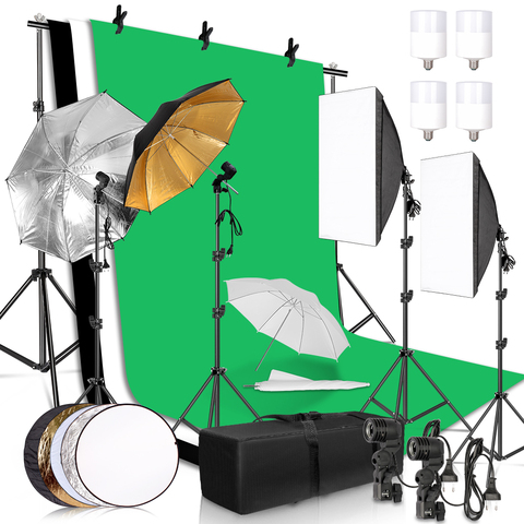 Photography Lighting Kit 2.6x3M Photo Background Muslin Backdrops & Softbox & Umbrella & Reflector& Light Stand For Photo Studio ► Photo 1/5