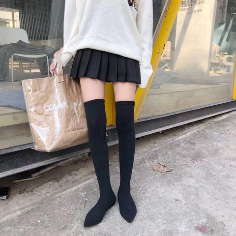 Over The Knee Women Boots Knitting Spring Autumn Slip On Knee Boots Pointed Toe Casual Dress Shoes Sock Boots Fashion Knee Boots ► Photo 1/6