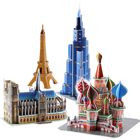DIY Architecture 3D Cardboard Puzzle Toys Notre Dame de Paris Eiffel tower Vasily Cathedral World Famous Architectural Model Toy ► Photo 1/6