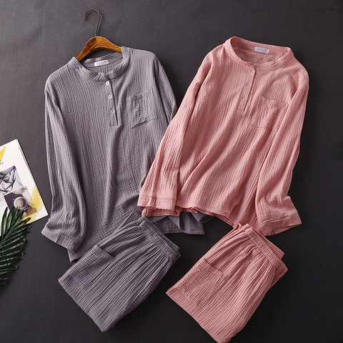 Japanese spring and autumn ladies pure cotton long-sleeved trousers pure color simple pajamas home service suit women sleepwear ► Photo 1/6