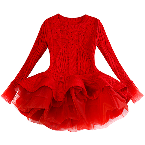 Baby Warm Girl Knitted Chiffon Dress Christmas Wedding Party Mini Tutu Dresses Winter Kids Girls Sweater Children Clothes Dress ► Photo 1/6