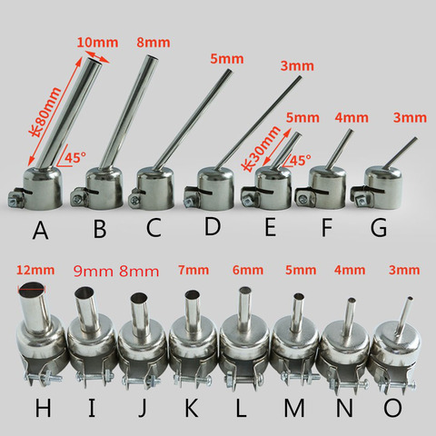 Hot Air Gun Nozzle Round Straight 45 Degree Bent Curved Angle Nozzle BGA Nozzles For 852D+ 850 Soldering Station Welding Nozzle ► Photo 1/1