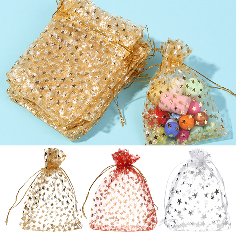 50/100Pcs/lot Fashion Star Organza Bags Nice Jewelry Packaging Bags Wedding Christmas Gift Pouches Bag 9x12cm High Quality ► Photo 1/1