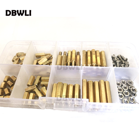 120pc M3 M2.5 Brass Male Female Hex Standoff Pillar Board Mount PCB Hexagon Motherboard Spacer Bolt Screw Nut Set Assortment Kit ► Photo 1/6