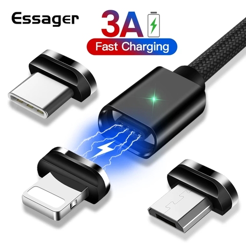 Essager Magnetic Cable Fast Charging Data Wire Cord Magnet Charger USB Type-C 3m Phone Cable Micro USB For iPhone 12 Xiaomi mi ► Photo 1/6