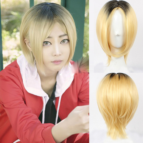Haikyuu!! Kenma Kozume Blonde Anime Wig Cosplay Wig Short Yellow Costume Wigs Halloween Costumes Synthetic Hair with Wig Cap ► Photo 1/4