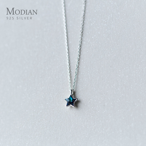 Modian New 925 Sterling Silver Retro Mini Blue Star Charms Pendant Necklace Fit Women Adjustable Necklace Original Fine Jewelry ► Photo 1/4