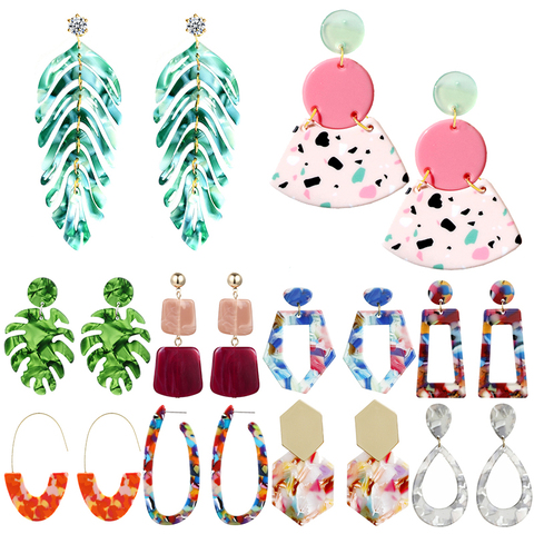 Earrings For Women Girls Fashion Cute Beautiful Leaf Feather Geometry Colorful Drop Hanging Dangle Trend Acetate Board ► Photo 1/6