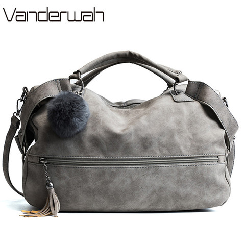 Fur Ball Vintage Bags For Women 2022 Nubuck Leather Luxury Handbags Women Bags Designer Large Capacity Motorcycle Crossbody Bags ► Photo 1/6