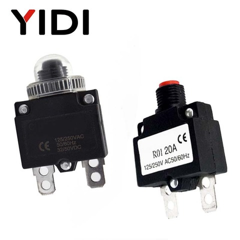 Mini Current Thermal Circuit Breakers 3A 4A 5A 6A 8A 10A 15A 20A Thermal Overload Protector Push Thermal Switch Resettable ► Photo 1/6