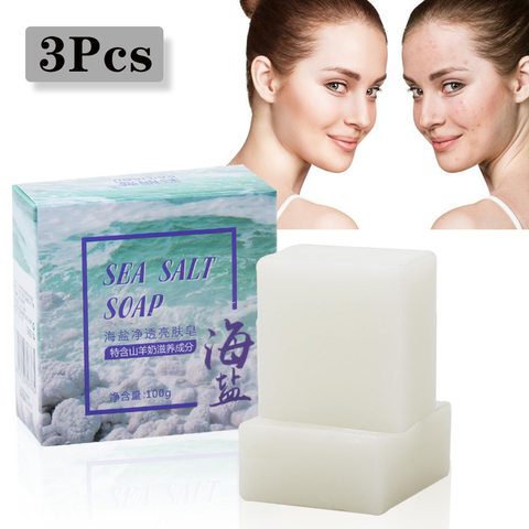 3Pcs Sea Salt Soap Cleaner Goat Milk Soap Moisturizing Face Whitening Cleaner Removal Pimple Pores Acne Face Skin Care Soap Base ► Photo 1/6
