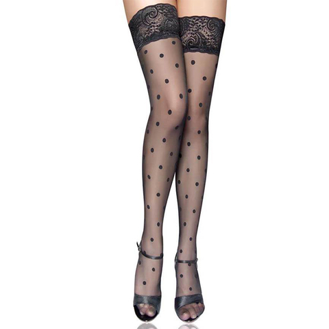 Lace Patchwork Nylon Stockings Mesh  Sexy Women Extra Long Tight Medias Mujer Stylish Dot Perspective Over Knee Hot Female H2106 ► Photo 1/1