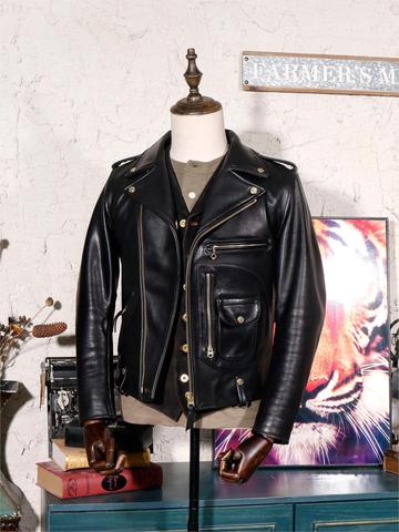 Italy Import Full-Grain First Layer Calf Leather Genuine Leather Clothes J24 Cable-Stayed Biker Jacket ► Photo 1/5