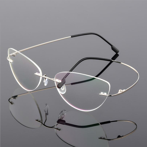 Female Rimless Titanium alloy Glasses Frame, Women Ultralight Cat Eye Eyeglasses Frames, Prescription Presbyopia Myopia Optical ► Photo 1/6