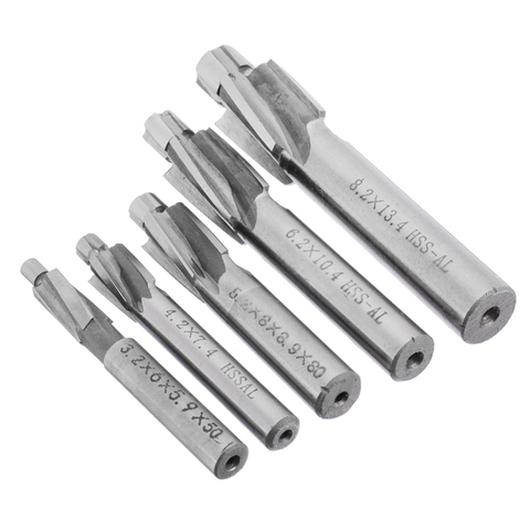 ABSF 5Pcs HSS Counterbore End Mill M3-M8 Pilot Slotting Tool Milling Cutter Countersink End Mills ► Photo 1/6