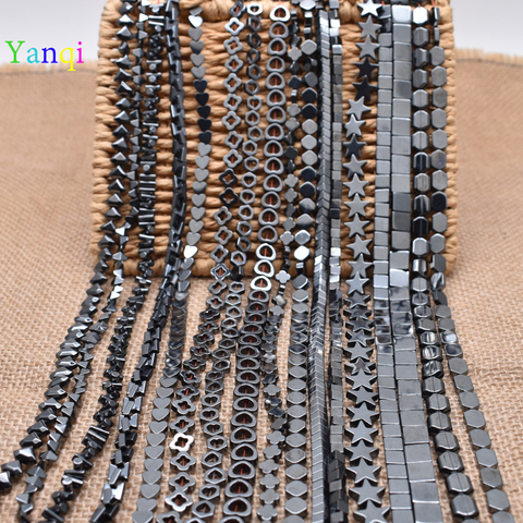 Natural Stone Hollow Out Square Heart Black Hematite beads Flat Round Loose beads For Jewelry Necklace bracelet Making DIY Gift ► Photo 1/6
