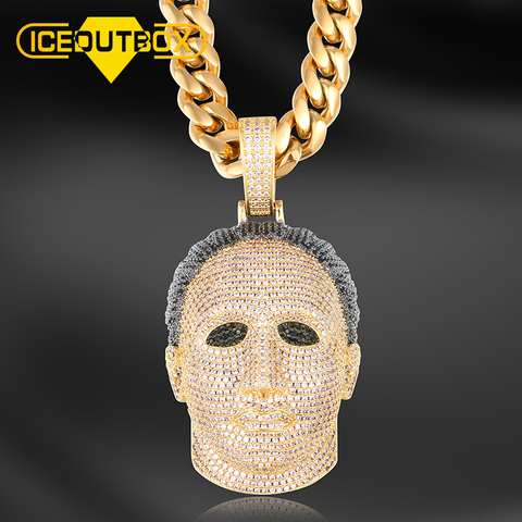 Fashion CZ Men Head Pendant Necklace With Cuban Chain Fashion Gold Color Hip Hop Necklace Personality Jewelry Gift Drop Shipping ► Photo 1/6