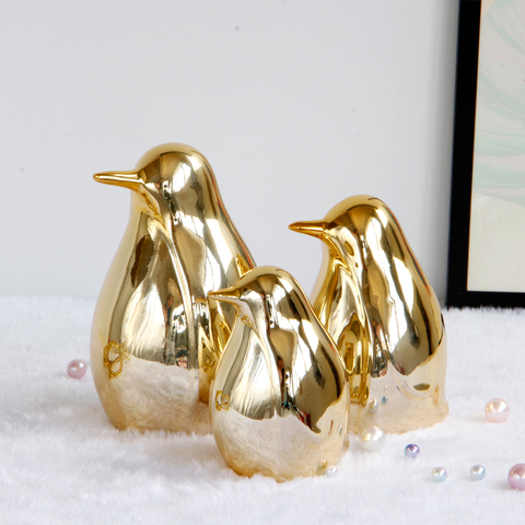 Gold Ceramic Penguin Fake Animal Statue - Funny Sculpture Ornaments Décor - Indoor Outdoor Yard Art Figurines ► Photo 1/6