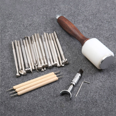 Leather Staming Set Leather Craft Carving Tools for Leather Printing Cutting Knife/Hammer/Leather Swivel Knife/Tool Storage Box ► Photo 1/6