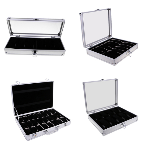 Luxury Watch Box Watch Case Aluminum Glass Top Jewelry Case Organizer Lockable ► Photo 1/6