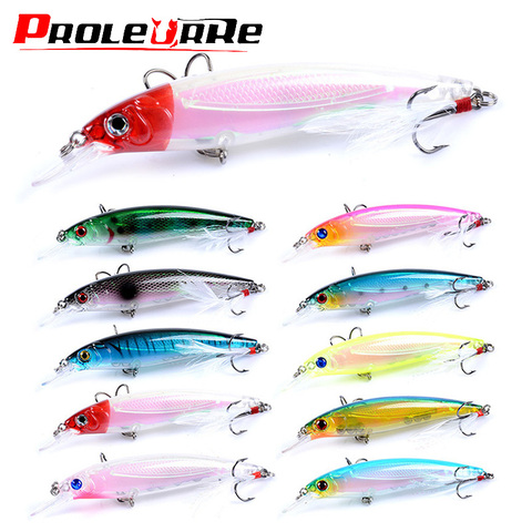 1Pcs Minnow Fishing Lures 3D Eyes Floating Laser 90mm 7g Artificial fishing Feather Hooks Wobblers Crankbait Baits Pesca Tackle ► Photo 1/5