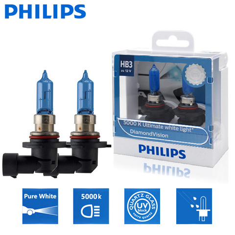 2X Philips HB3 9005 12V 60W P20d Diamond Vision 5000K Super White Light Car Halogen Bulbs Auto Headlight Lamps 9005DVS2 ► Photo 1/6