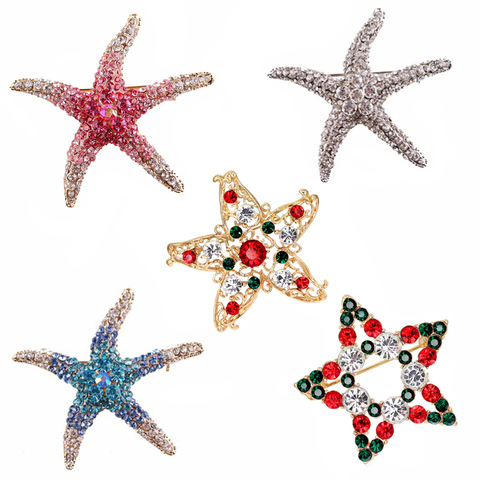 Full Rhinstones Starfish Brooch Red Blue Green Blue Animal Sea Star Brooches For Women Brooch Pin Jewelry Accessories ► Photo 1/6