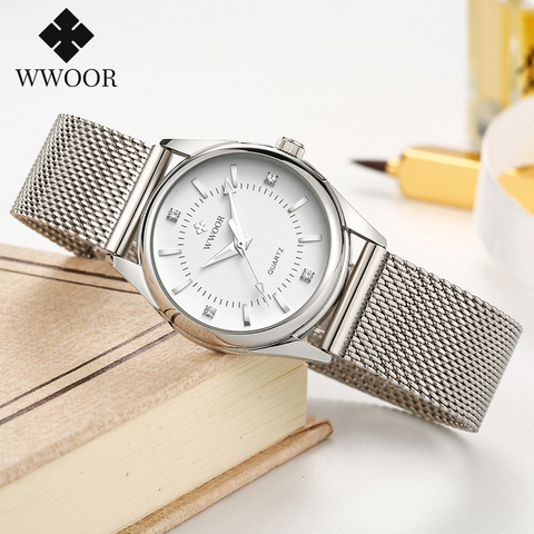 WWOOR Womens Watches Women Fashion Diamond Watch 2022 Famous Brands Silver Elegant Small Watches Ladies Quartz Wrist Watch Gifts ► Photo 1/6