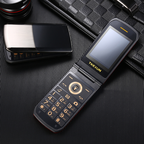 TKEXUN Slim Clamshell Mobile Phone For Old Senior People Flip Russian Key Dual Sim Metal Torch Extra Light ► Photo 1/6