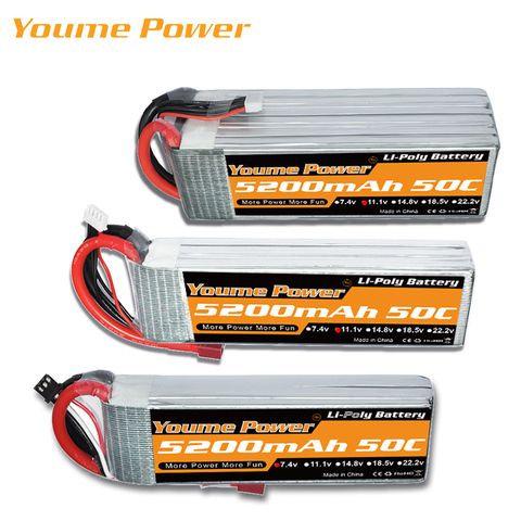 YOUME Lipo 3S 4S 11.1V 14.8V 5200MAH 2S 6S 7.4V 22.2V Battery 5S 18.5V 50C XT-60 T for RC Parts Boat Car Quadcopter Helicopter ► Photo 1/6