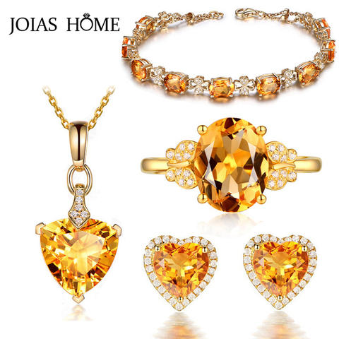 JoiasHome 925 Sterling Silver Jewelry Sets For Women Earrings Rings Necklace Bracelets Yellow Gemstone Classic Wedding Wholesale ► Photo 1/6